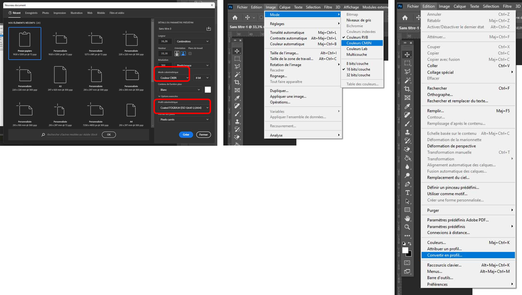 Régler espace colorimétrique Photoshop